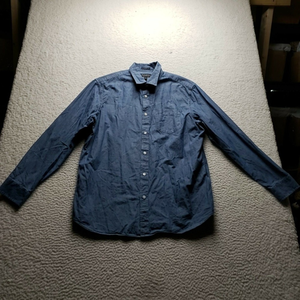 Banana Republic Shirt Mens XL Blue Chambray Stretch Long Sleeve Button-Up